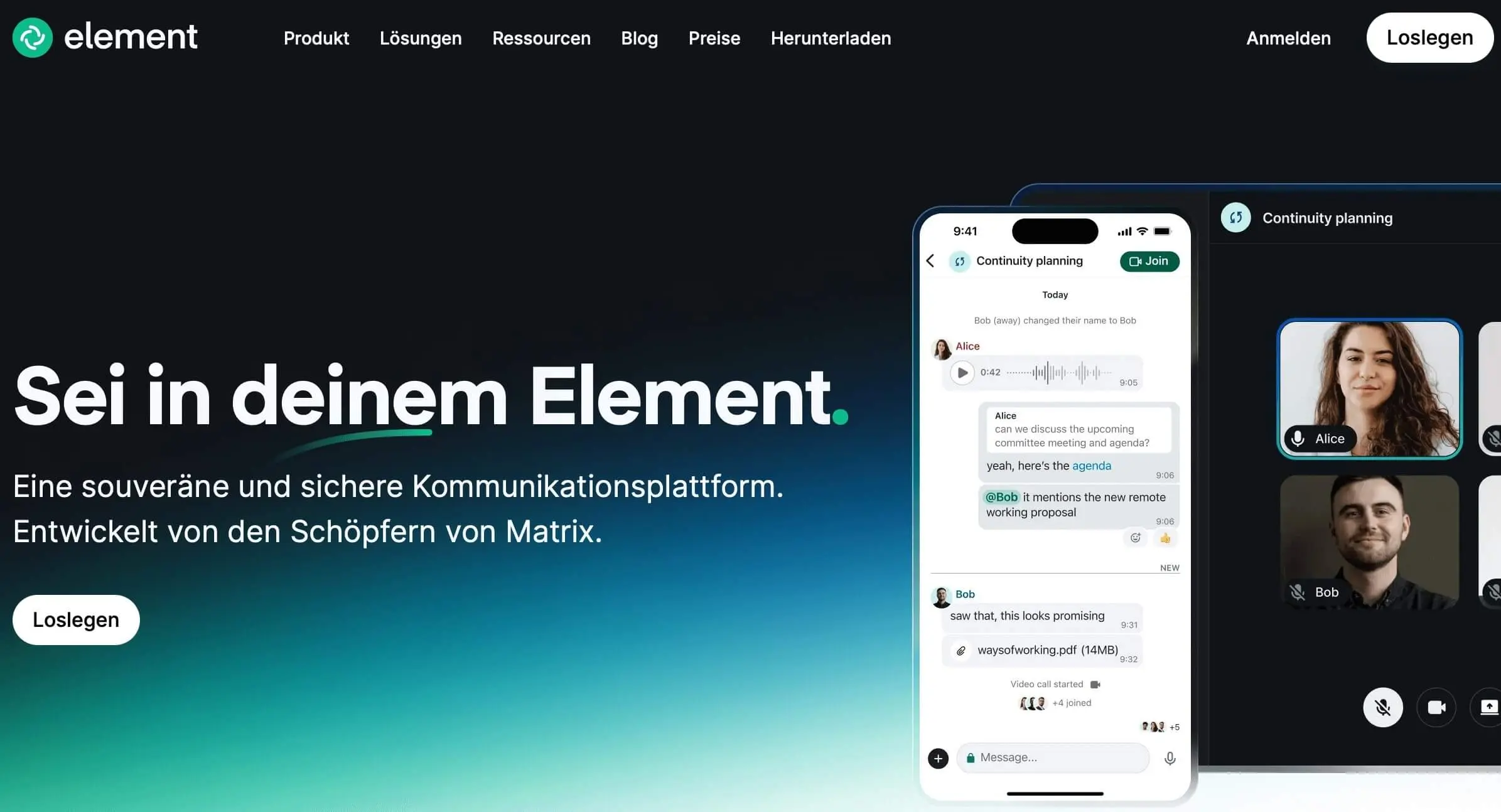 Bild: Screenshot der Element Website