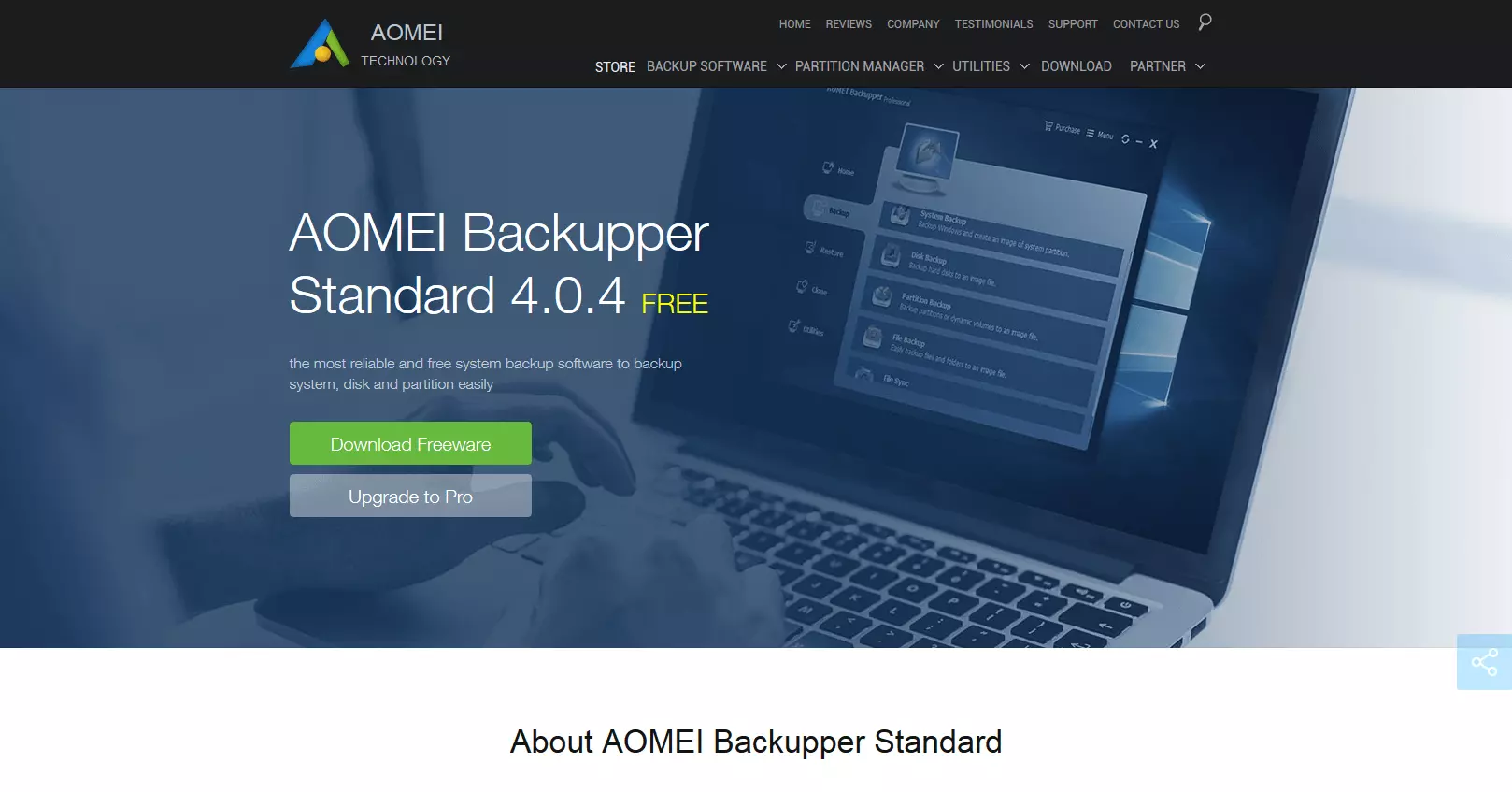 Bild: Produkt-Website: Aomei Backupper Standard 4.0.4