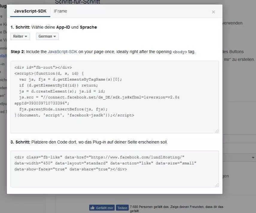 Bild: So sieht der Code zur Implementierung des Facebook-Like-Buttons aus