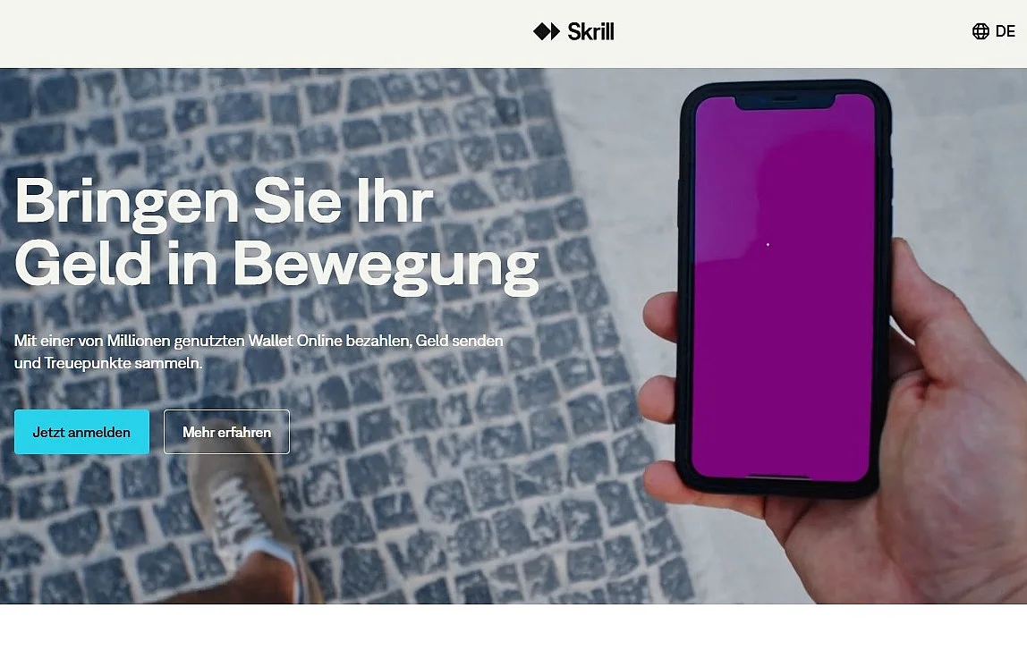 Startseite von Skrill Bild: Startseite von Skrill