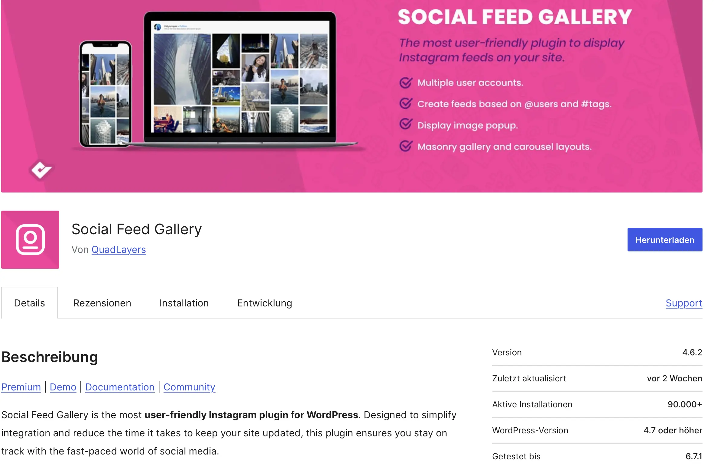 Social Feed Gallery im WordPress-Plugin-Store Bild: Social Feed Gallery im WordPress-Plugin-Store
