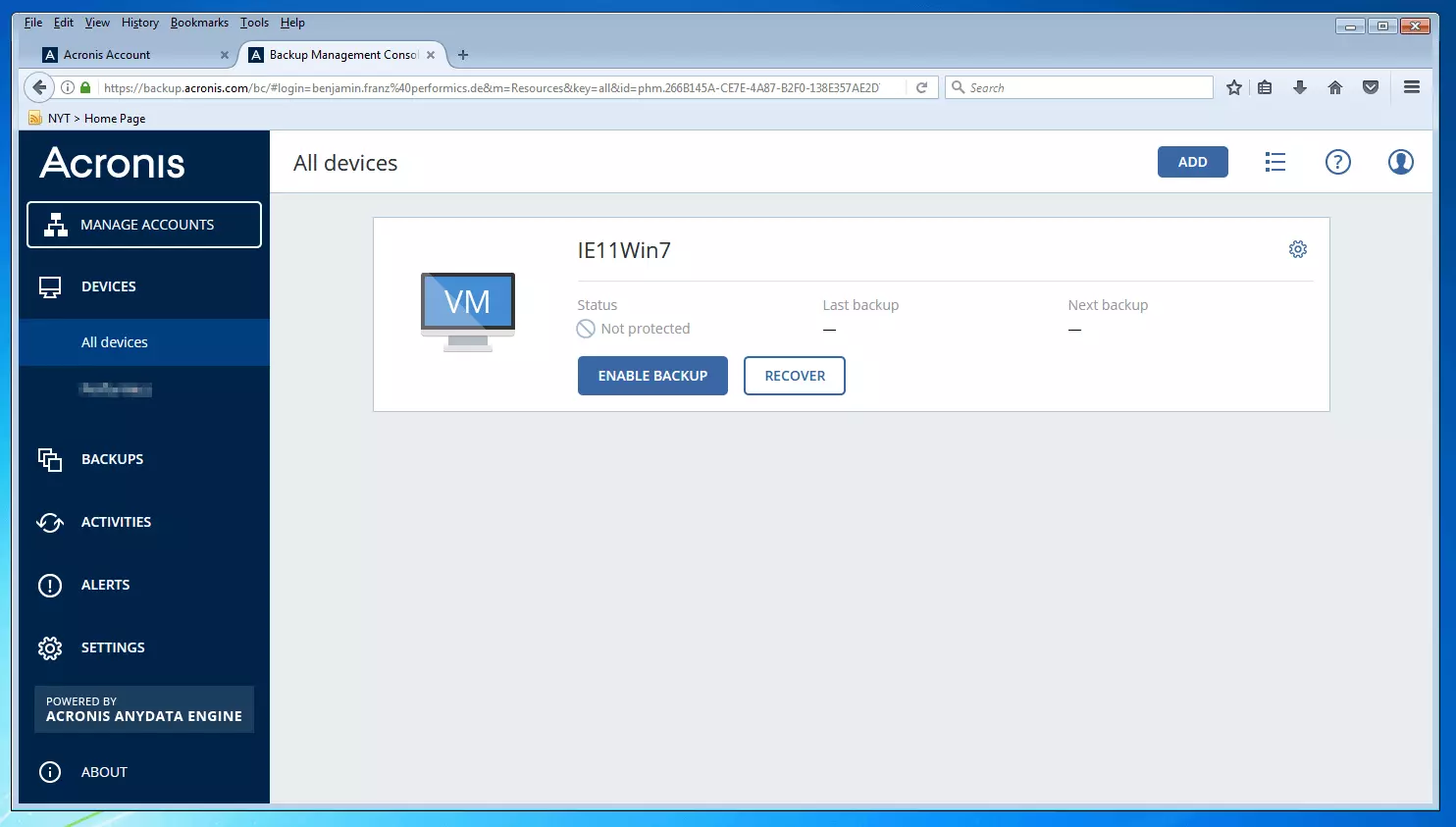 Bild: Die Backup-Management-Konsole von Acronis Backup 12.5: Geräteverwaltung