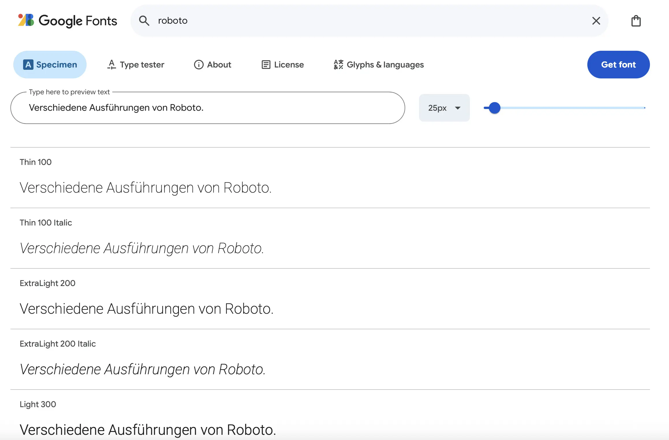 Verschiedene Ausführungen des Webfonts Roboto bei Google Fonts Bild: Verschiedene Ausführungen des Webfonts Roboto bei Google Fonts
