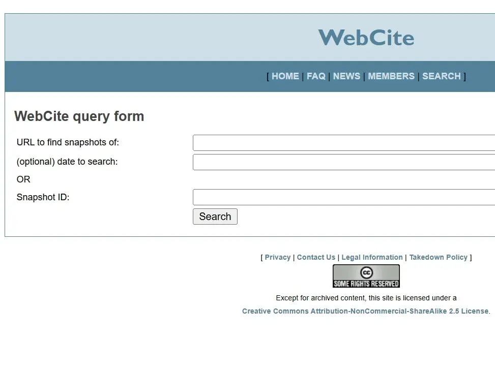 Bild: Suchfunktion von WebCite