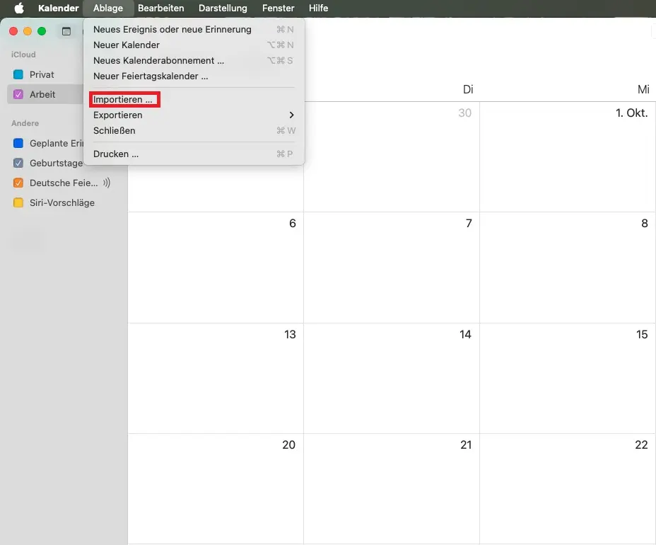 ICS-Datei im Apple Kalender importieren Bild: ICS-Datei im Apple Kalender importieren