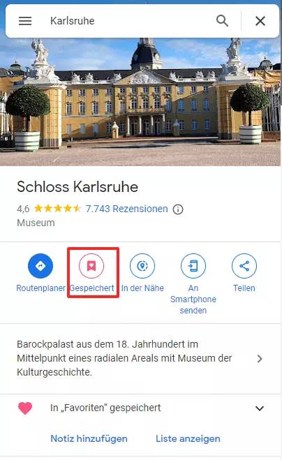 Bild: Screenshot der Details eines Orts in Google Maps