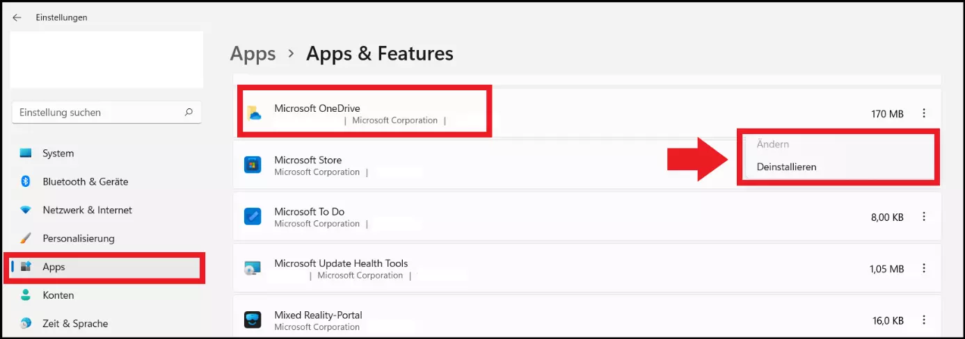 Windows 11: App-Liste im Menüpunkt „Apps & Features“