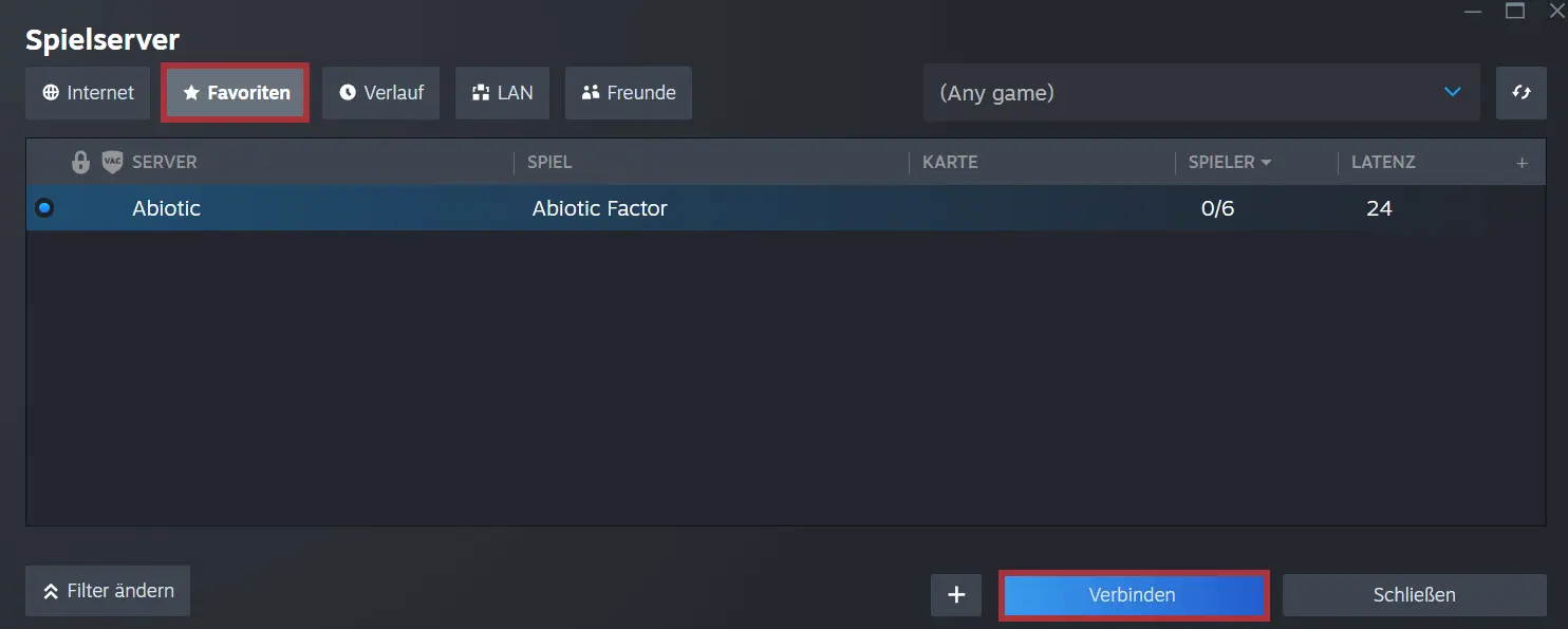 Bild: „Abiotic Factor“-Dedicated Server in der Spielserver-Übersicht