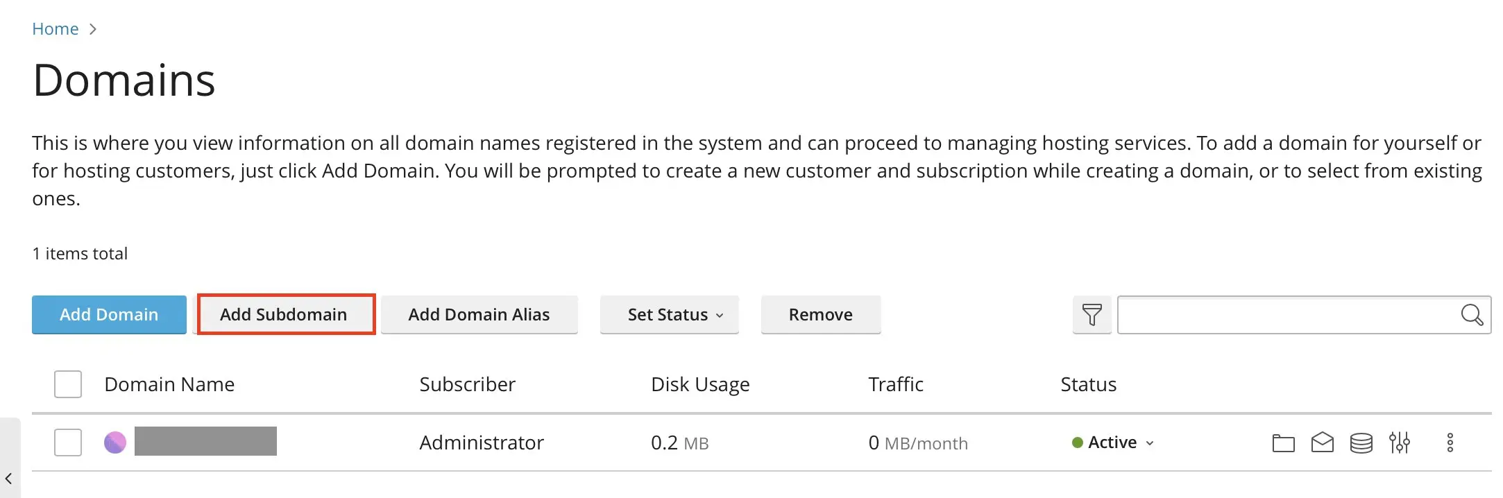 Bild: Plesk: Subdomain hinzufügen