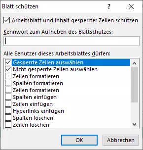 Bild: Abbildung des Dialogs „Blatt schützen“ 