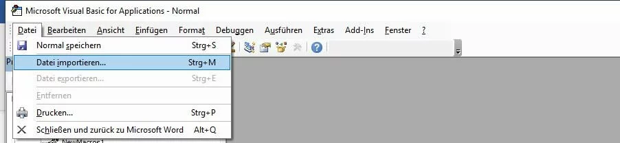 Bild: Option „Datei importieren“ in Visual Basic Editor