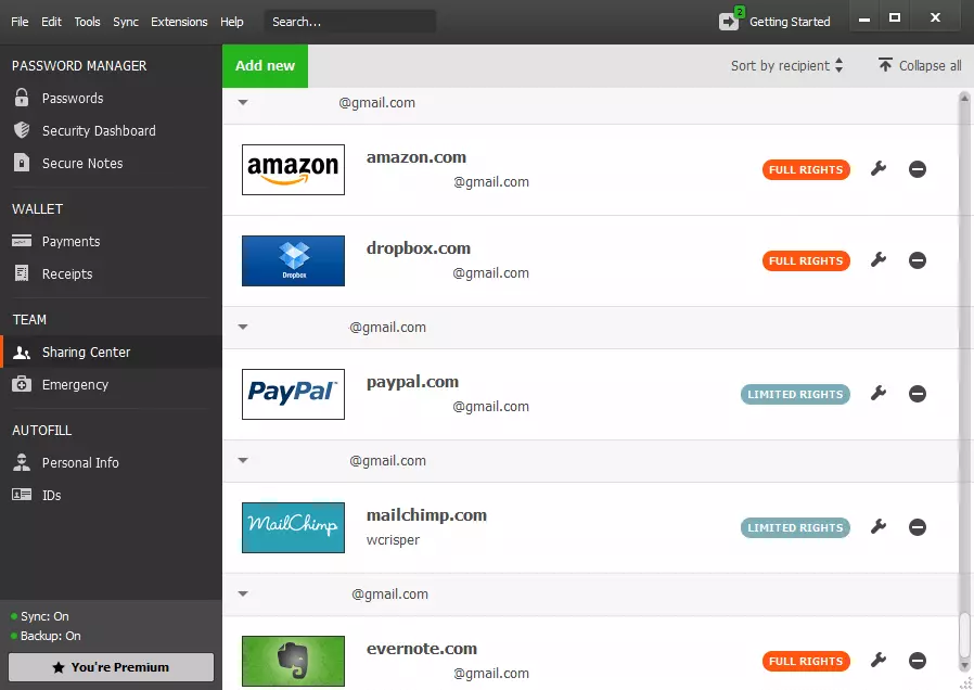 Nutzeroberfläche von der Dashlane-Desktop-App