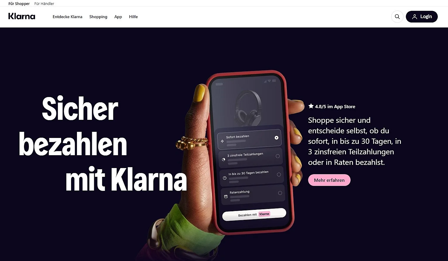 Startseite von Klarna Bild: Startseite von Klarna
