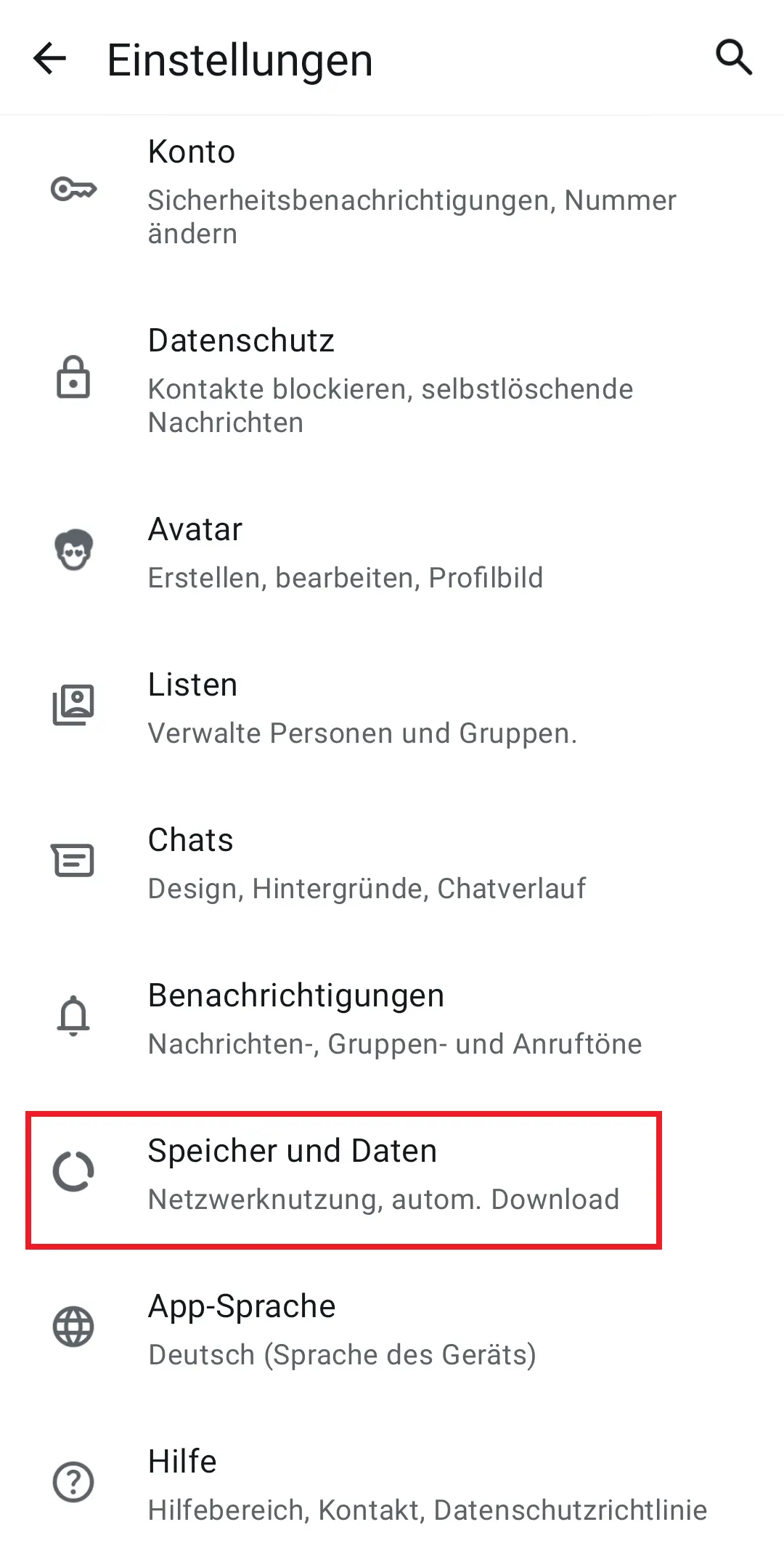 Bild: WhatsApp-Einstellungen bei einem Android-Handy
