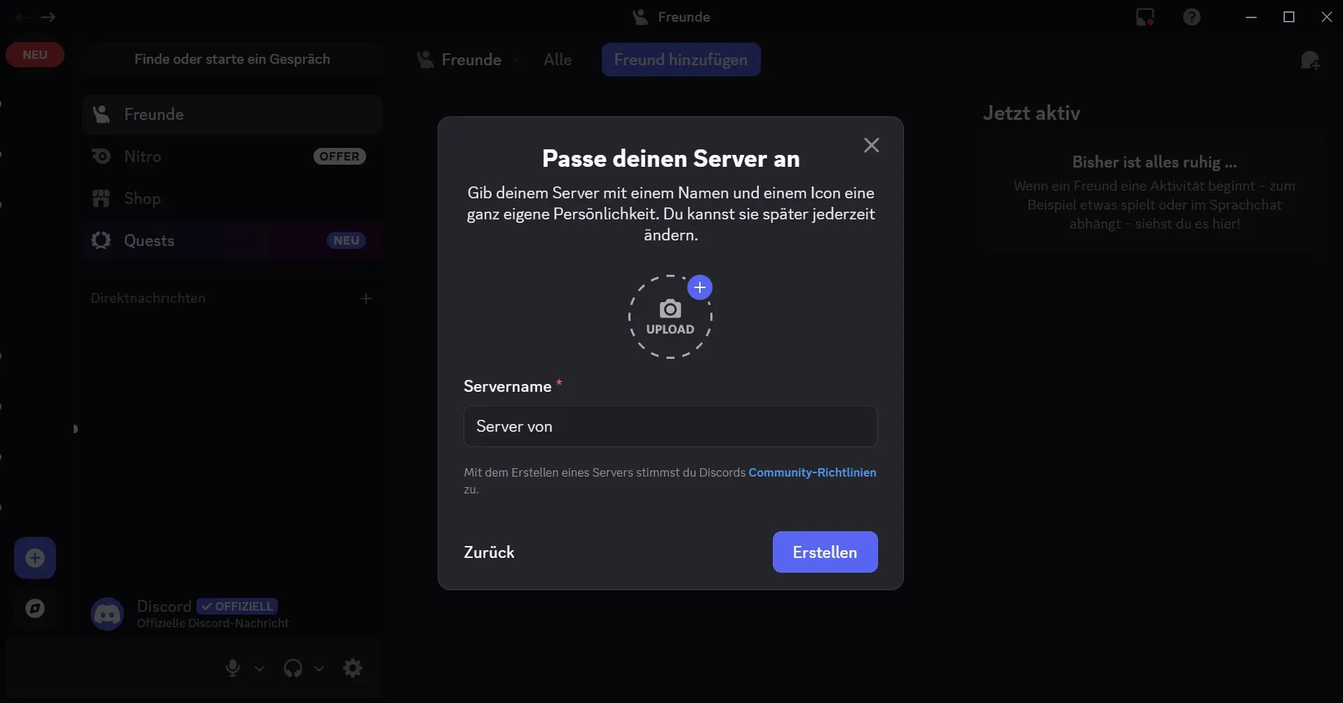 Bild: Legen Sie im Server-Men&uuml; den Servernamen fest und klicken Sie &bdquo;Erstellen&ldquo;