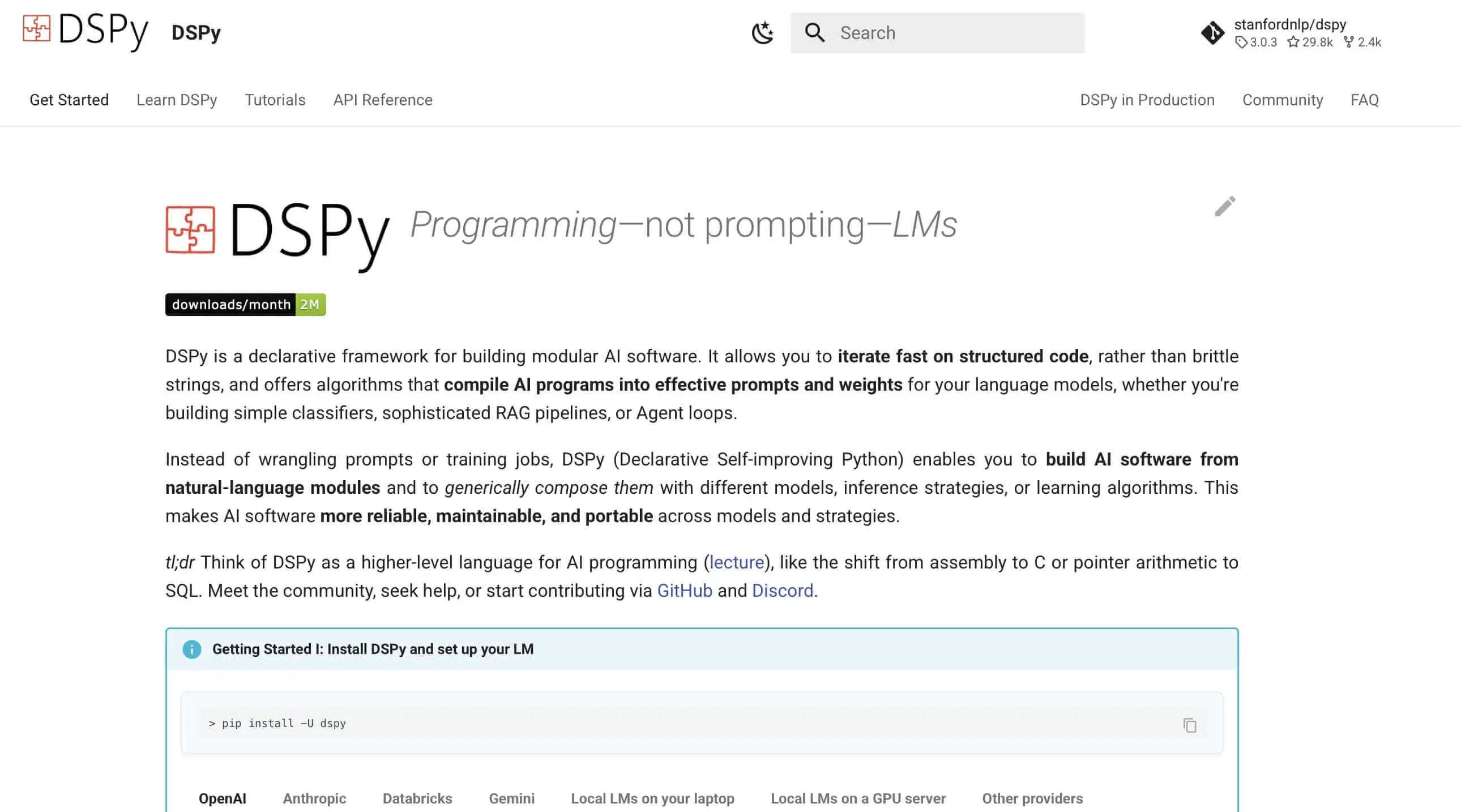 Bild: Screenshot der Website von DSPy