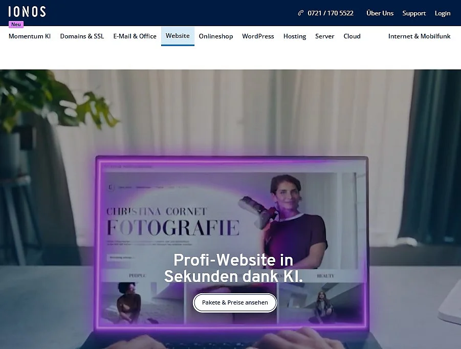 Landingpage des IONOS Homepage-Baukastens Bild: Landingpage des IONOS Homepage-Baukastens