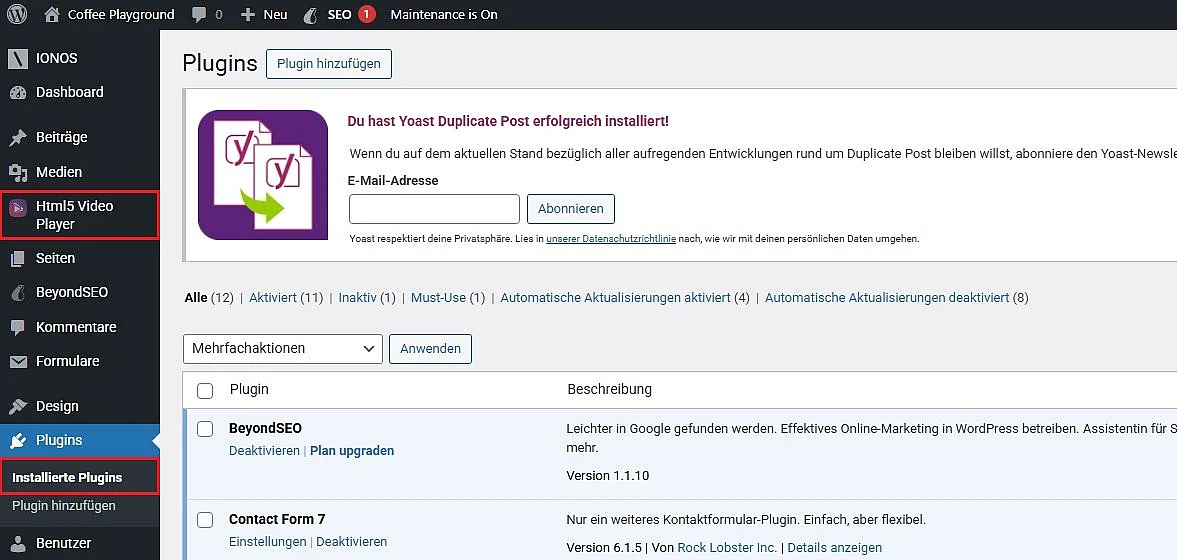 Bild: Installierte Plugins im WordPress-Backend
