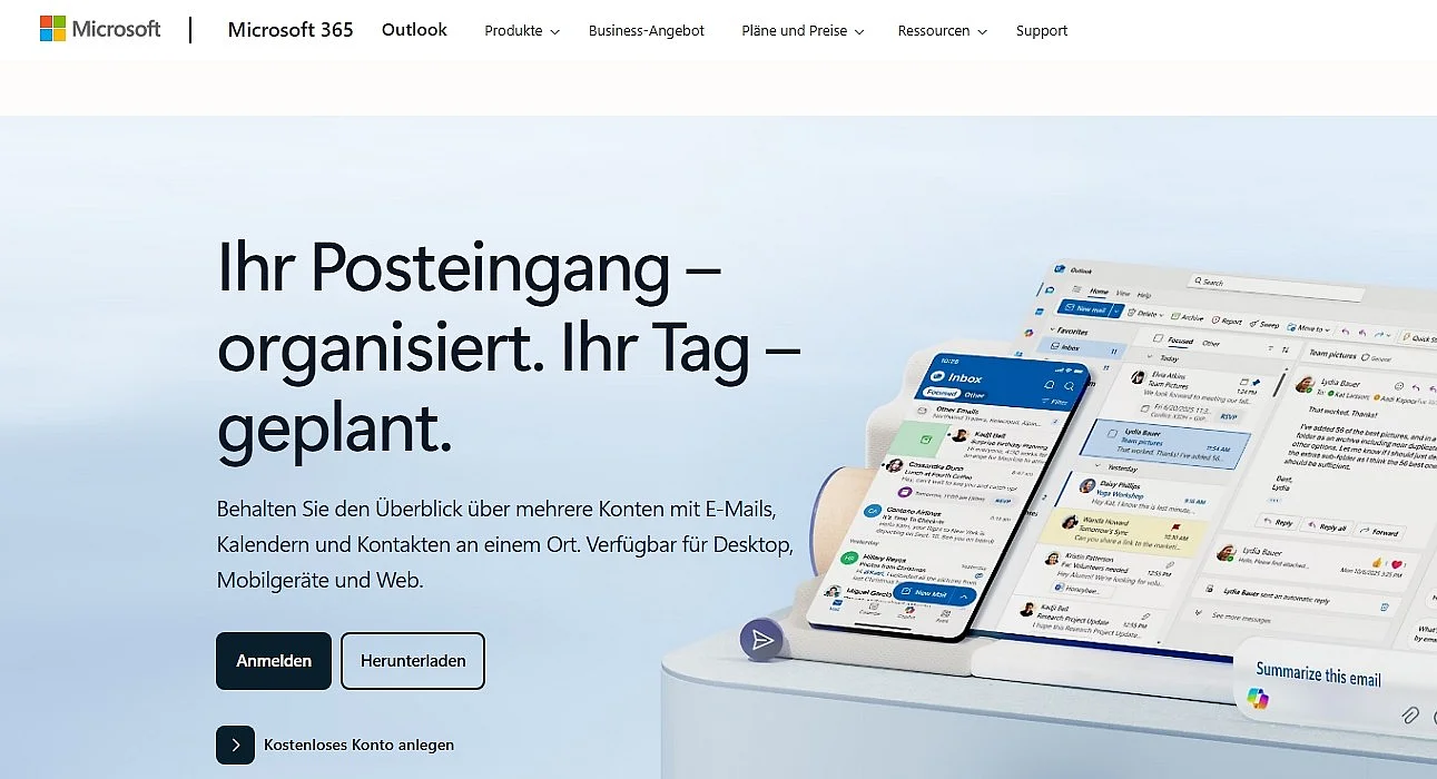 Bild: Microsoft-Website zum eigenen Maildienst Outlook.com