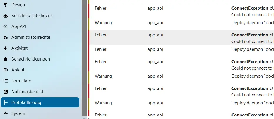 Bild: Nextcloud-Menü „Protokollierung“