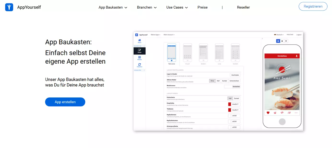 Bild: Homepage des App-Creators AppYoursef