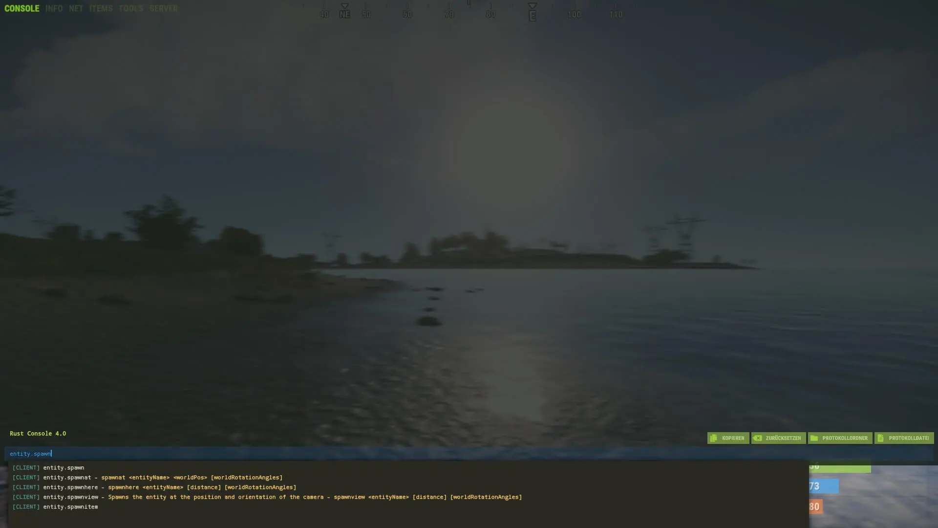 Bild: Ingame-Konsole von Rust