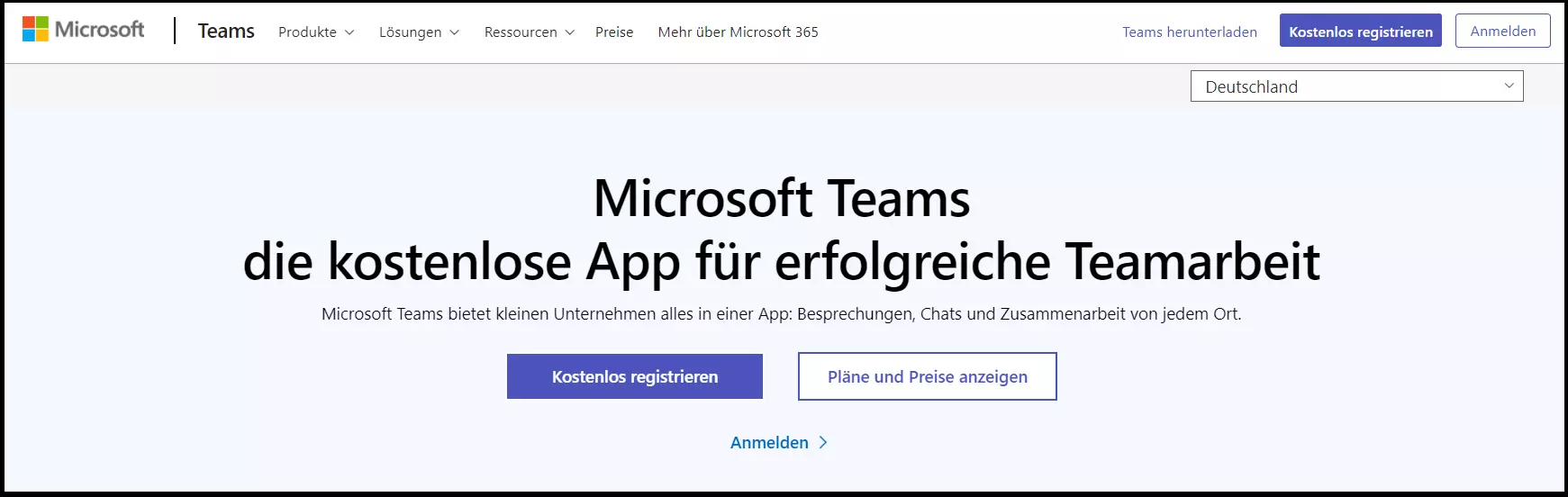 Bild: Microsofts Website für den Download von Microsoft Teams
