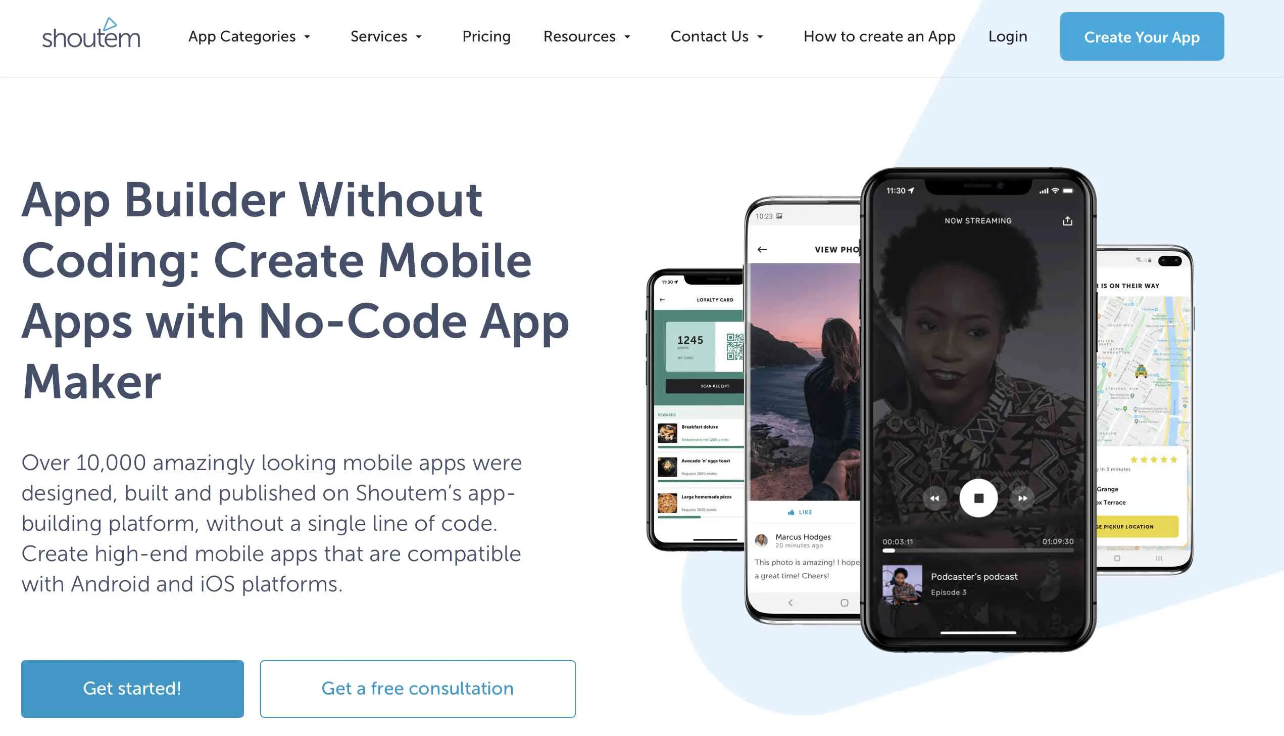 Homepage von Shoutem Bild: Homepage von Shoutem