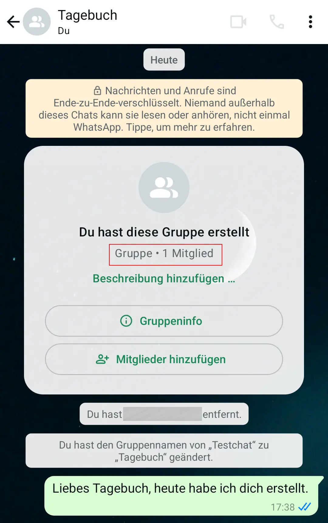 Android-Screenshot eines Tagebuch-Chats in WhatsApp Bild: Android-Screenshot eines Tagebuch-Chats in WhatsApp