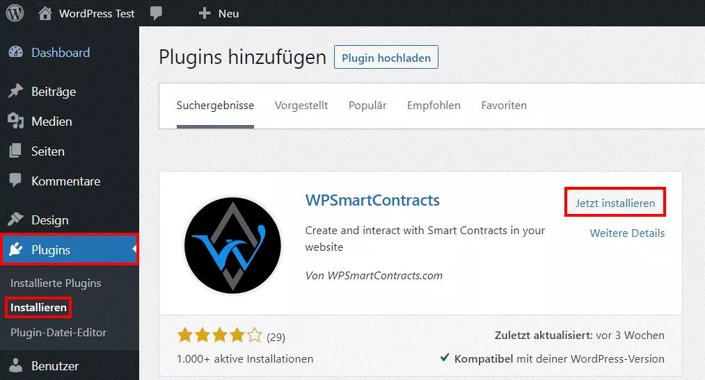 Bild: WordPress-Backend: Menü „Plugins hinzufügen“