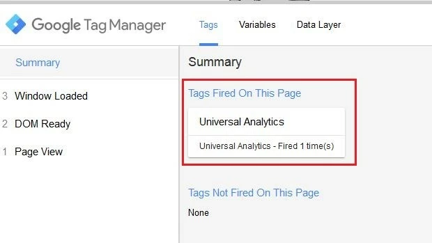 Bild: Konsole von Google Tag Manager: Summary