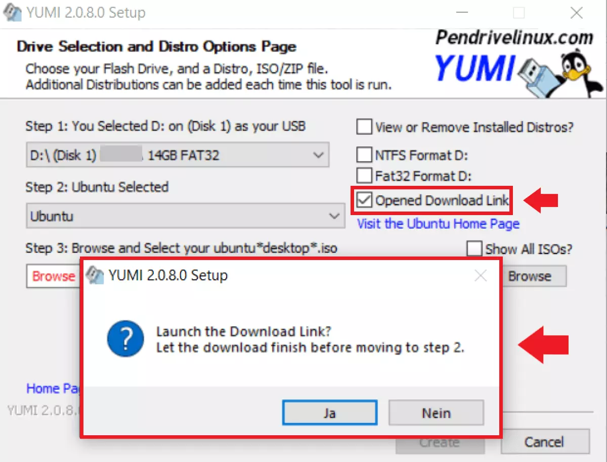 Bild: Sollte die Datei sich noch nicht auf dem Rechner befinden, gehen Sie auf „Download Link“ 