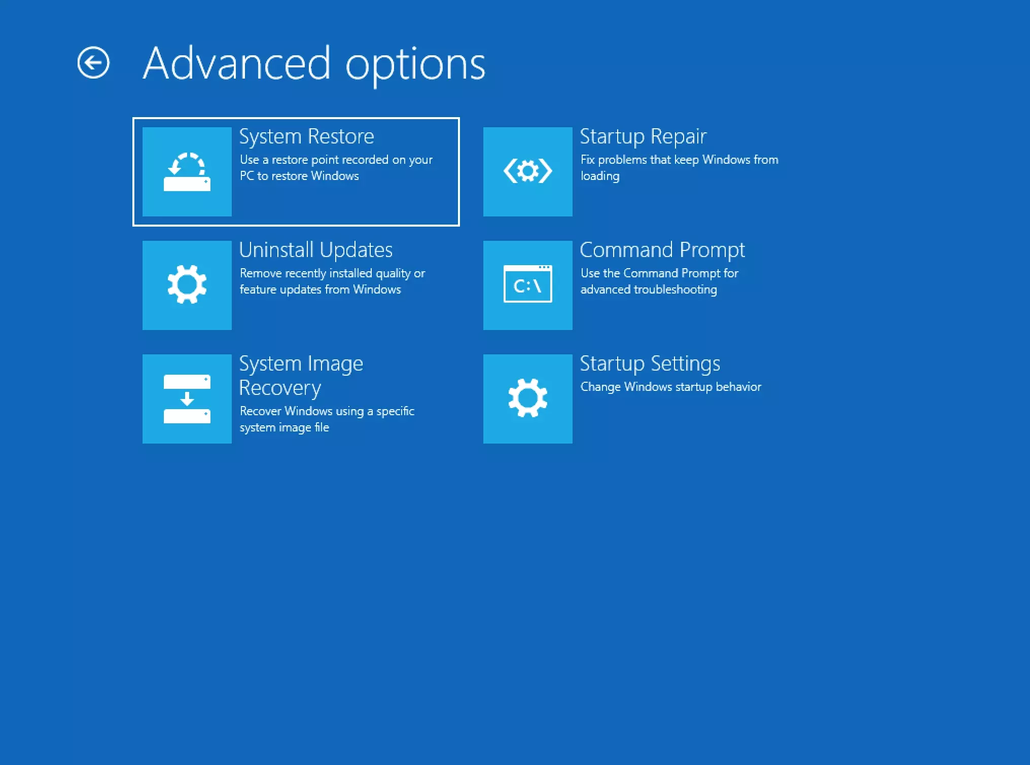 Bild: Boot-Optionen-Menü von Windows