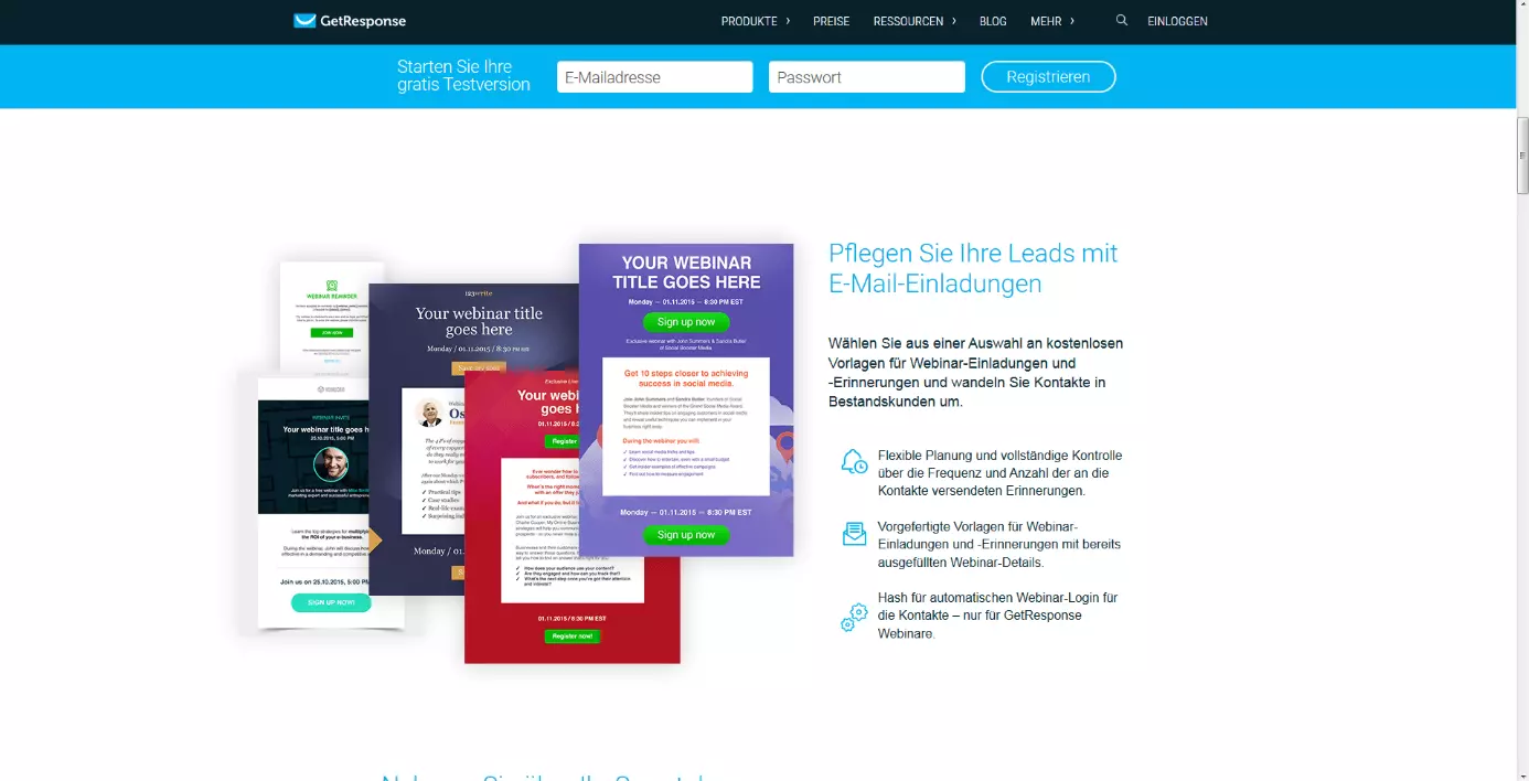 Homepage von GetResponse