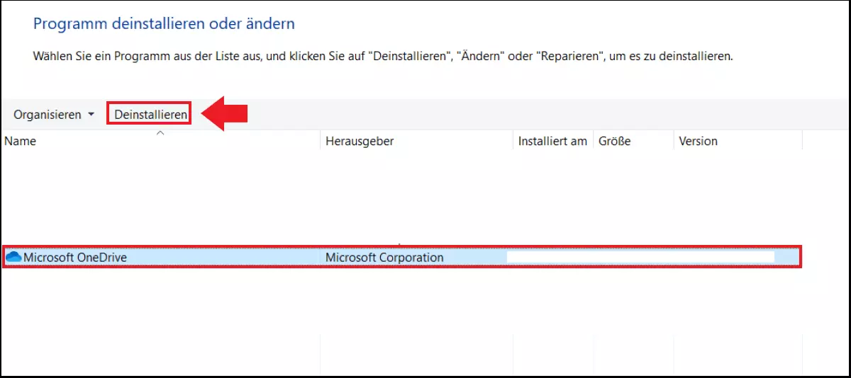 Alle momentan installierten Systemprogramme in der Windows-Systemsteuerung