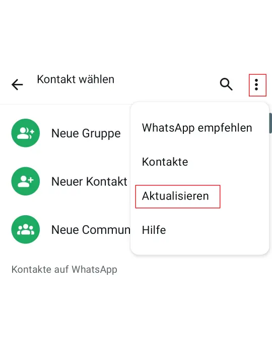 Kontakte aktualisieren in WhatsApp auf dem Android-Smartphone Bild: Kontakte aktualisieren in WhatsApp auf dem Android-Smartphone
