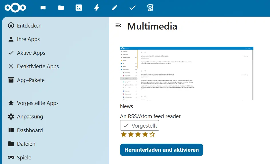 Bild: News im Nextcloud App Store