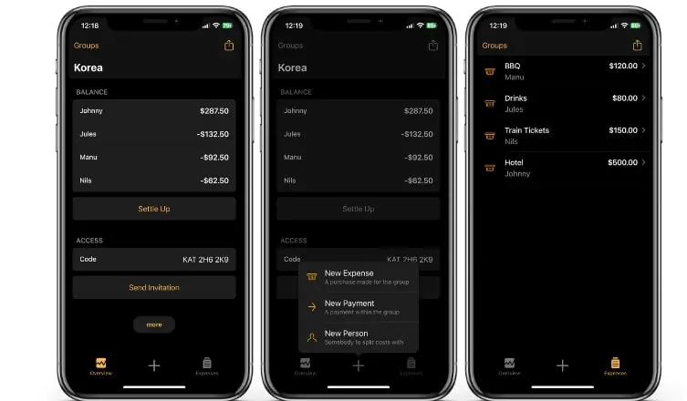 Ansichten der Splid-App Bild: Ansichten der Splid-App