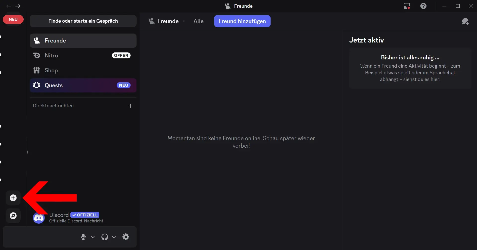 Bild: Klicken Sie in der Discord-App auf das Plus-Symbol