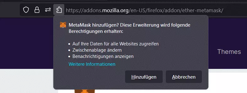 Bild: MetaMask-Extension hinzufügen in Firefox