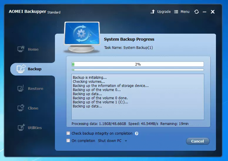 Bild: Aomei Backupper Standard 4.0.4: Backup-Prozess