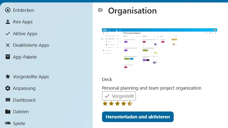 Deck im Nextcloud App Store Bild: Deck im Nextcloud App Store