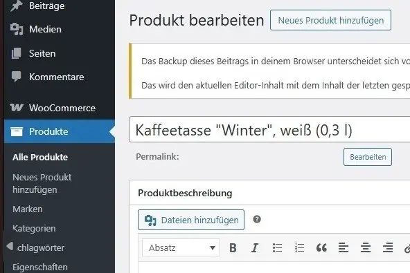 Bild: WooCommerce-Plugin: Produktseite