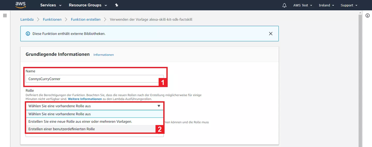 Bild: AWS-Management-Konsole: Grundlegende Informationen der Lambda-Funktion