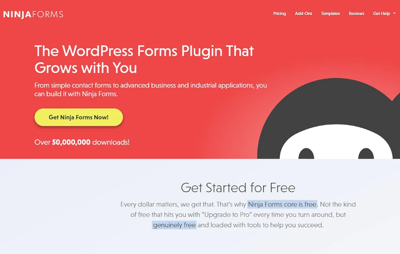 Homepage des WordPress-Plugins Ninja Forms Bild: Homepage des WordPress-Plugins Ninja Forms