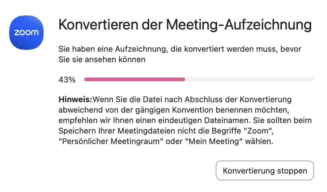 Konvertierung einer Zoom-Aufzeichnung Bild: Konvertierung einer Zoom-Aufzeichnung