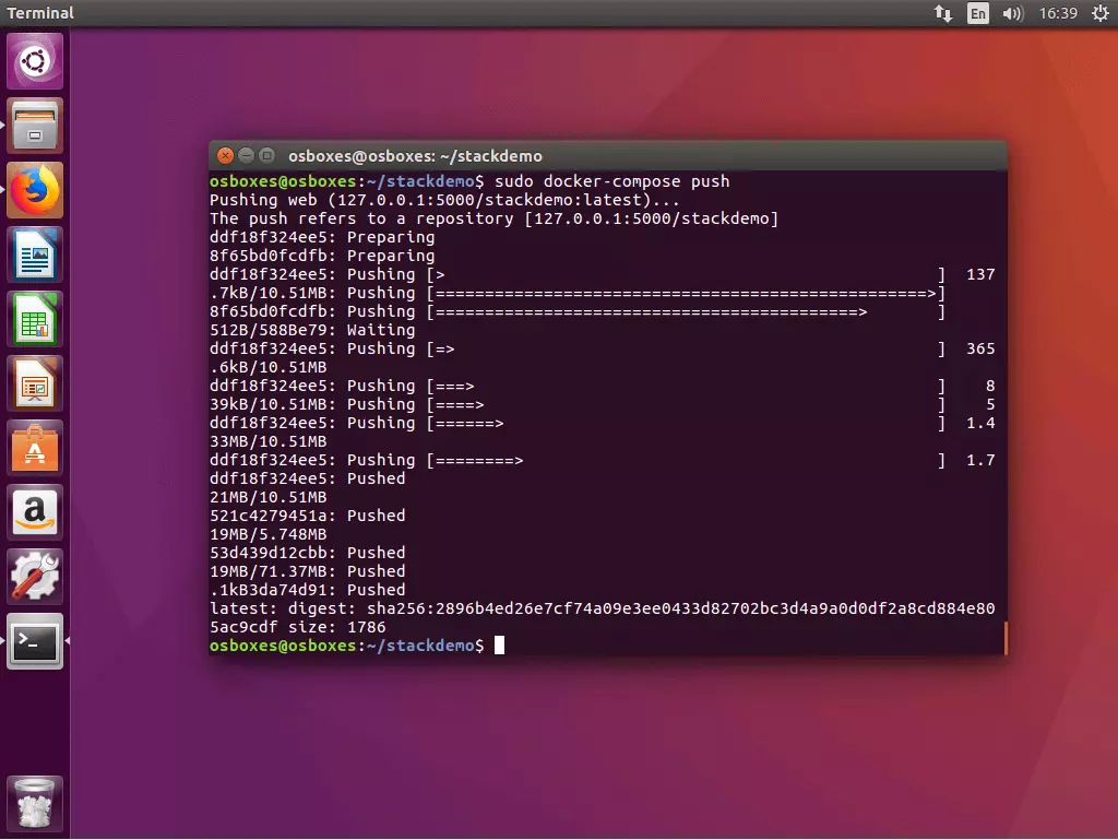 Bild: Der Befehl „docker-compose push“ im Ubuntu Terminal