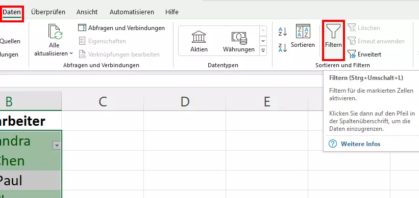 Excel-Filter-Funktion Excel-Filter-Funktion