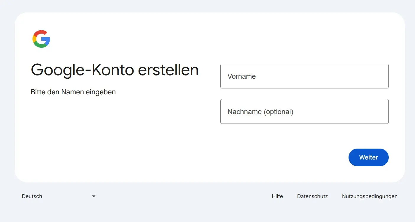 Bild: Erstellen eines Google-Kontos
