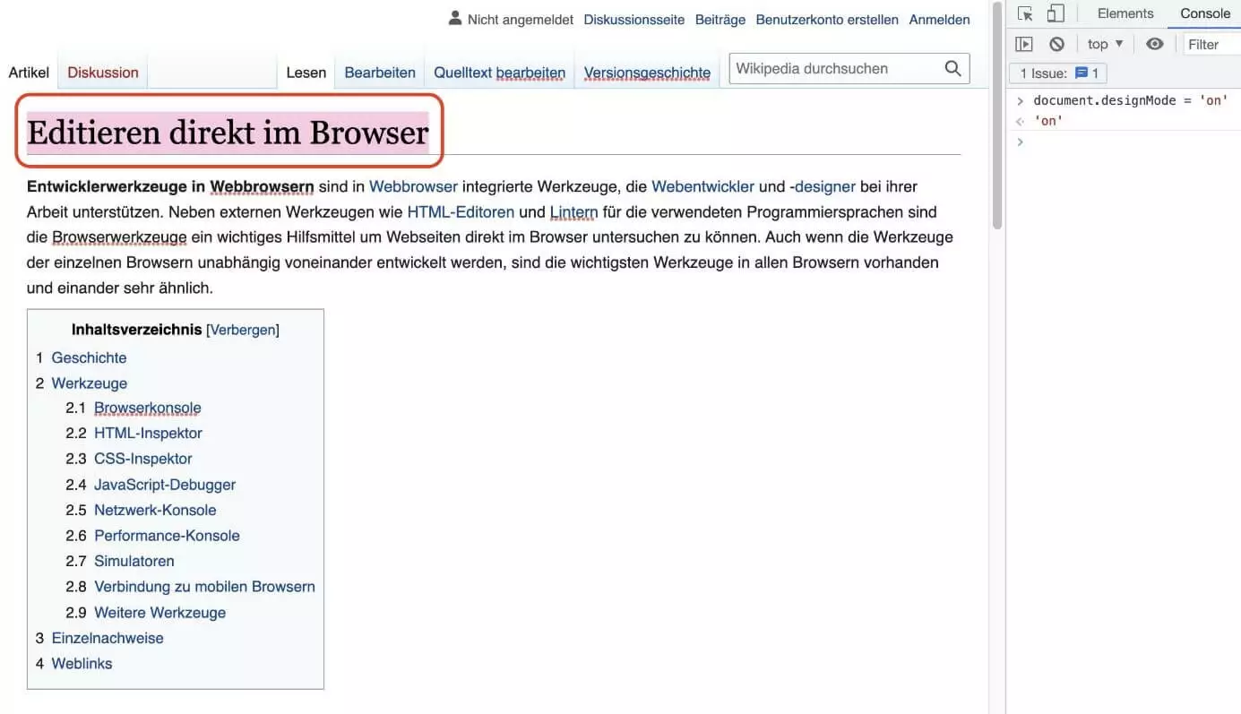 Bild: Bearbeiten des Seiten-Textes im Design-Mode